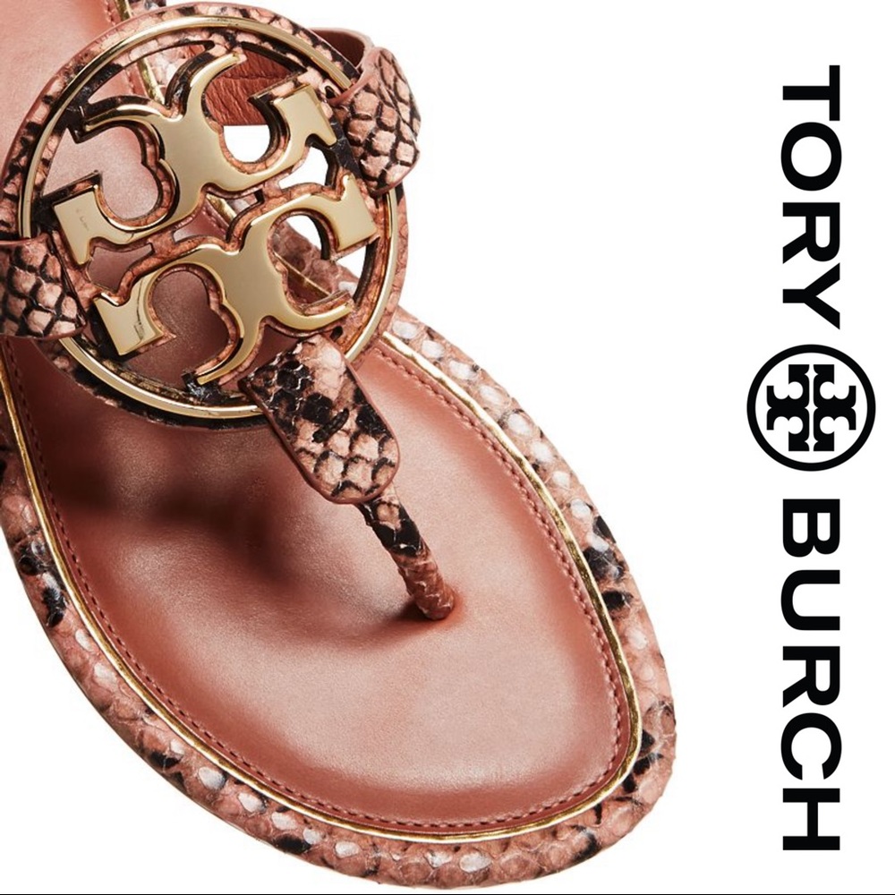 Last 1- Tory Burch Metal Logo Miller Thong Sandals - Picture 5 of 8